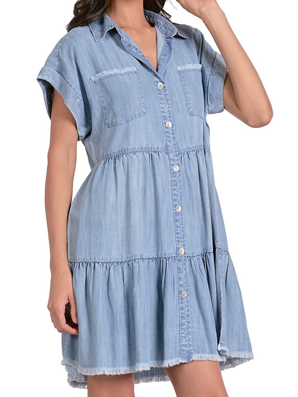 Elan Frayed Trim Shirt Dress